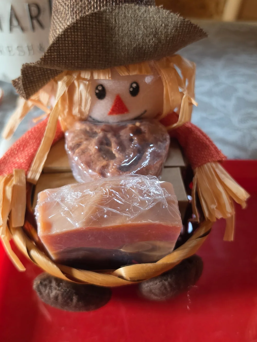 Handmade Orange Brown Soap Gift - Scarecrow Basket
